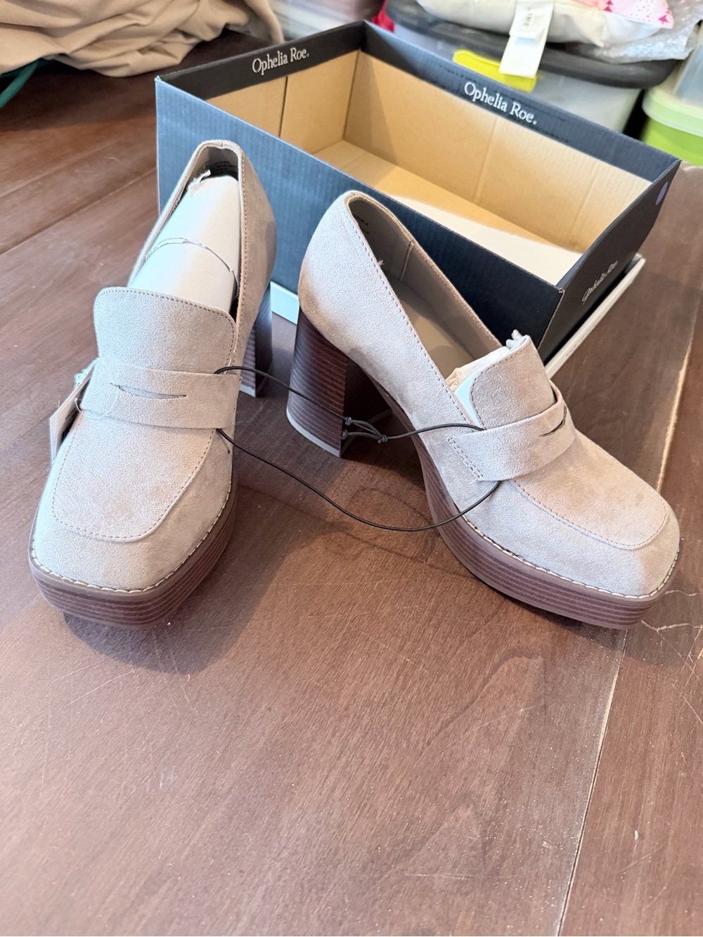 Rachel Taupe Suede Block Heel Loafers